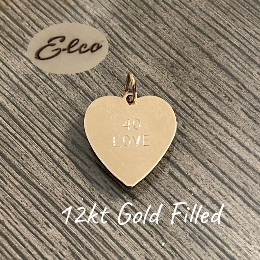 ELCO 12kt Gold Filled Heart Shaped Pendant - Charm Engraved “40 Love”